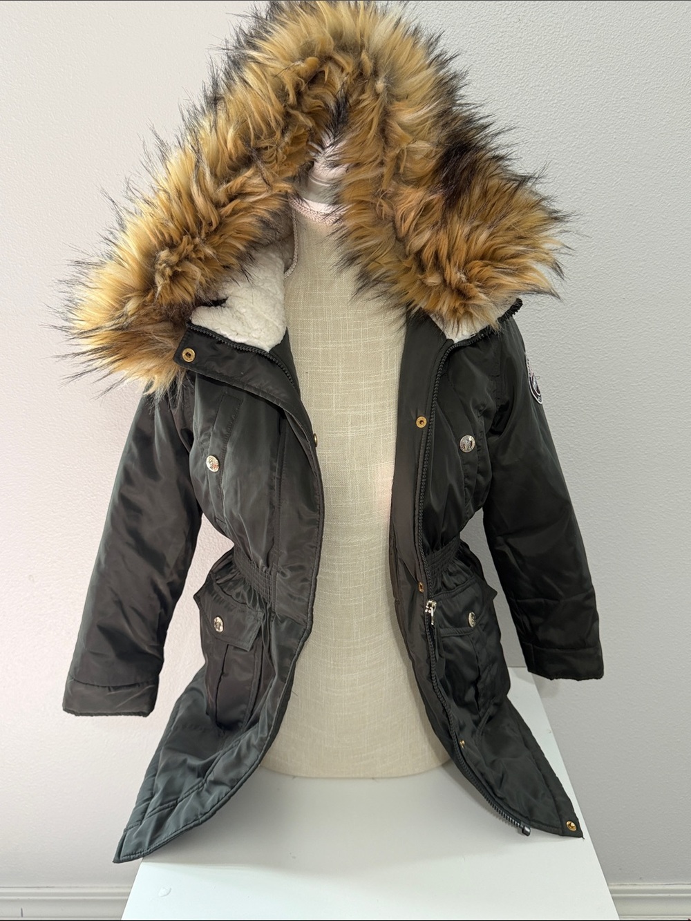 Free Country Black Kids Puffer Coat with Faux Fur Trim